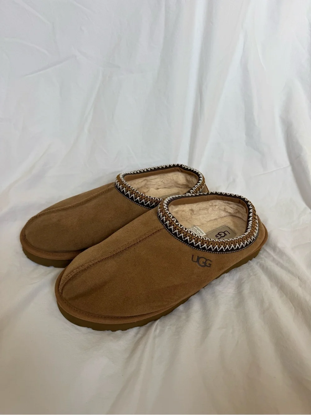 UGG Tasman Men’s Chestnut Brown Suede Slip-On Clog with Shearling Trim